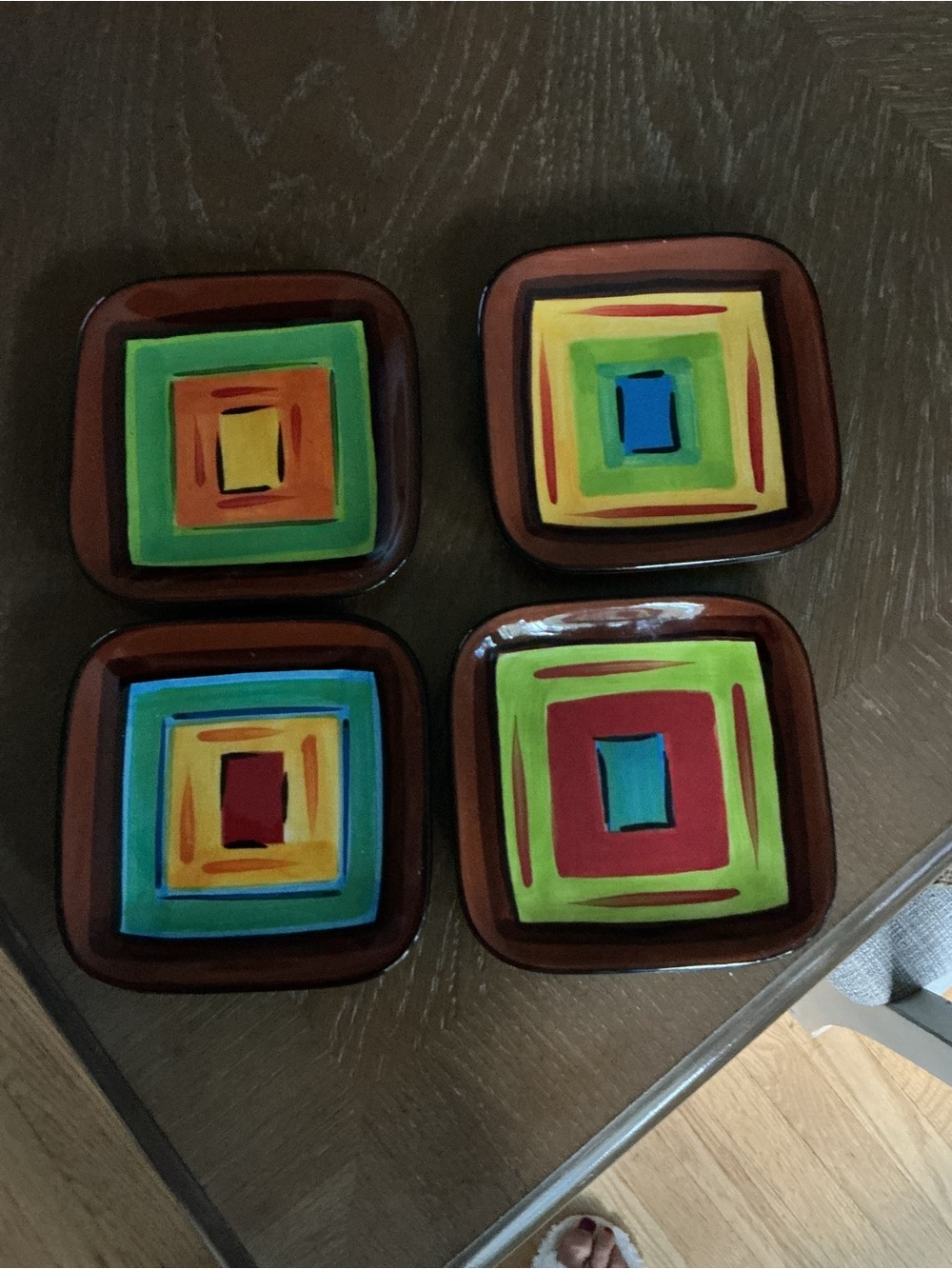 Southern Living At Home Multicolor Hand-Painted Square Appetizer Plates set of 4